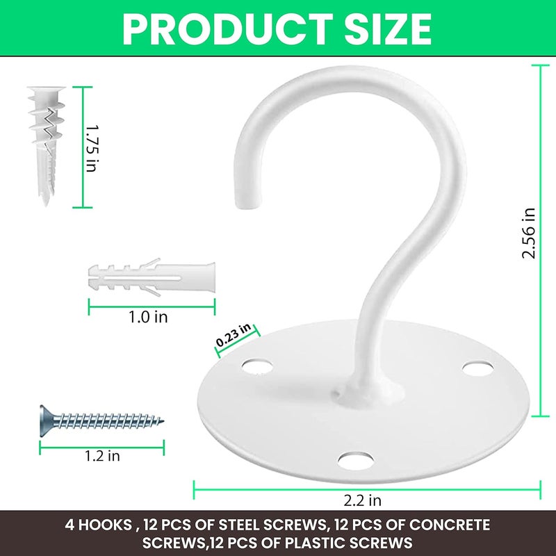 Etoolia Ceiling Hooks for Hanging Plants- 4pcs 2.56 inches Heavy Duty Powder Coated, White Hanging Hooks for Bird Feeders, Planters and Wind Chimes - Image 5